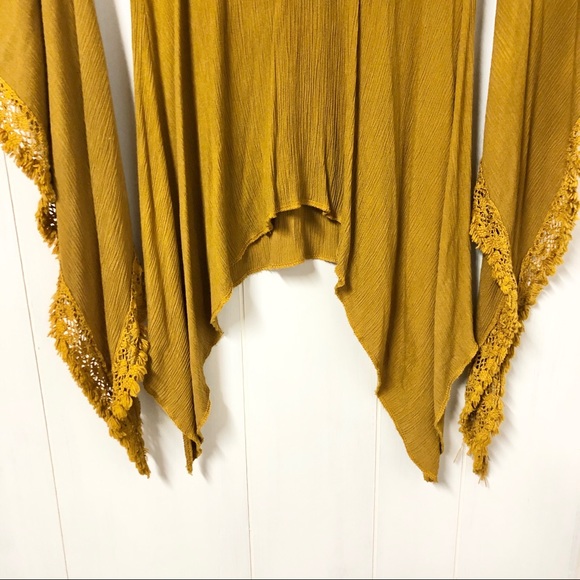 Boho Mustard Long Sleeve Tunic w Fringe Detail - Picture 3 of 5